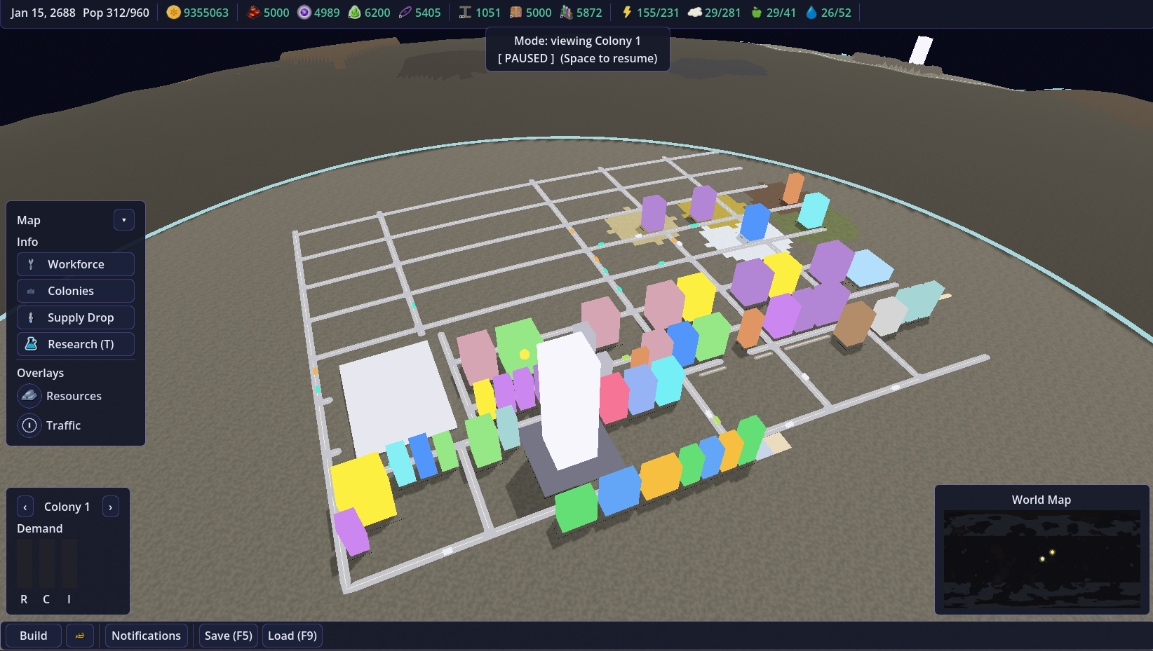 Colony overview — map and settlement